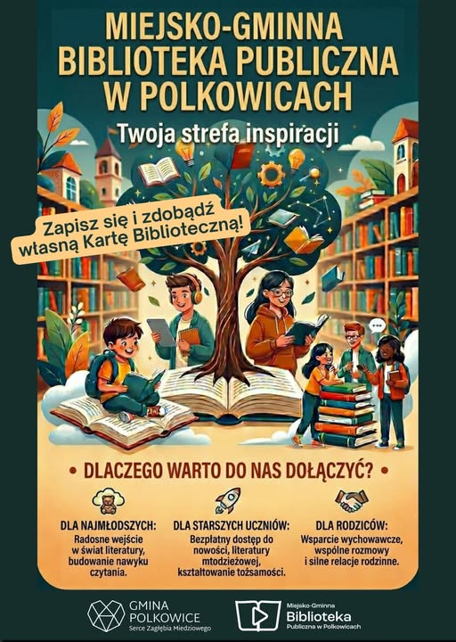 Przy wsp&oacute;łpracy z  Biblioteka w Polkowicach zachęcamy wszystkich przedszkolak&oacute;w i ich Rodzic&oacute;w do zapisywania się, zdobywając własną Kartę Biblioteczną. 💓