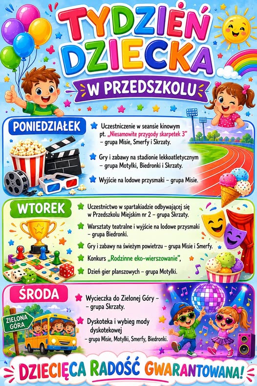 🤩🤩Czeka Nas TYDZIEŃ DZIECKA tzn. tydzień pełen atrakcji 🤩🤩