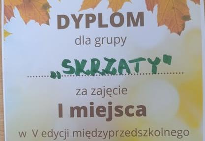 🏅 🏅 🏅 Miło nam poinformować, iż grupa Skrzaty zdobyła  1 miejsce  w międzyprzedszkolnym konkursie ekologiczno-plastycznym  "LAND ART-sztuka ziemi figury geometryczne w przyrodzie. Gratulacje 🏅🏅